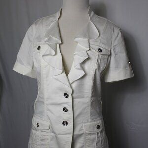 White House Blace Market White Ruffled Safari Top Women's Size 14